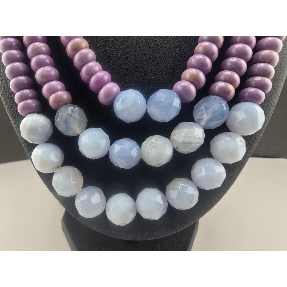Jay King Necklace Purple Blue Stone Multi Strand Beaded Statement  18-20in